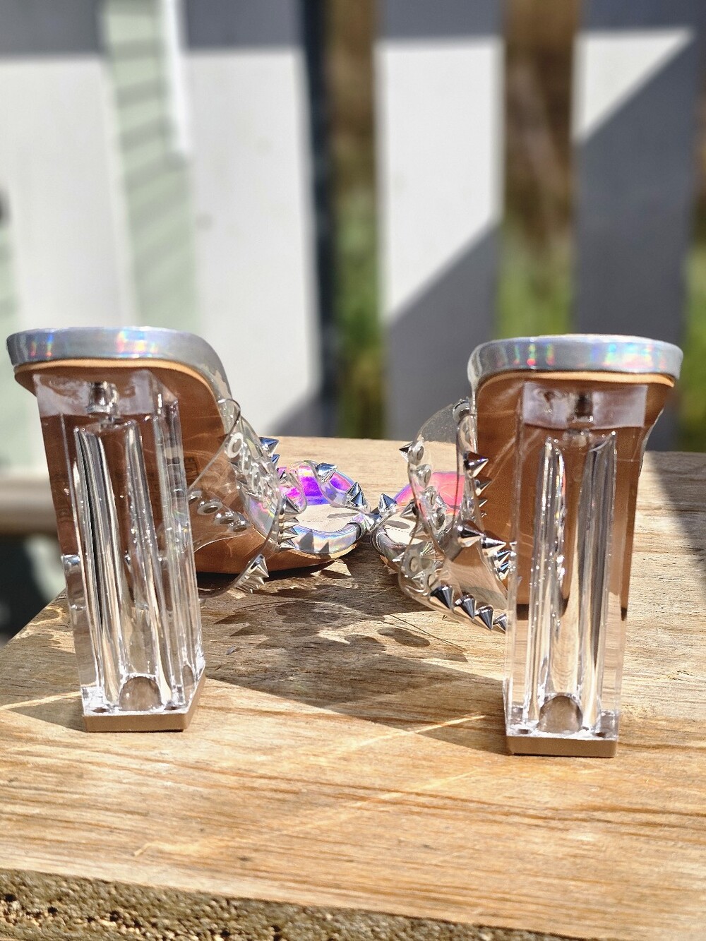Holographic Clear Heel Sandals - Silver Accent